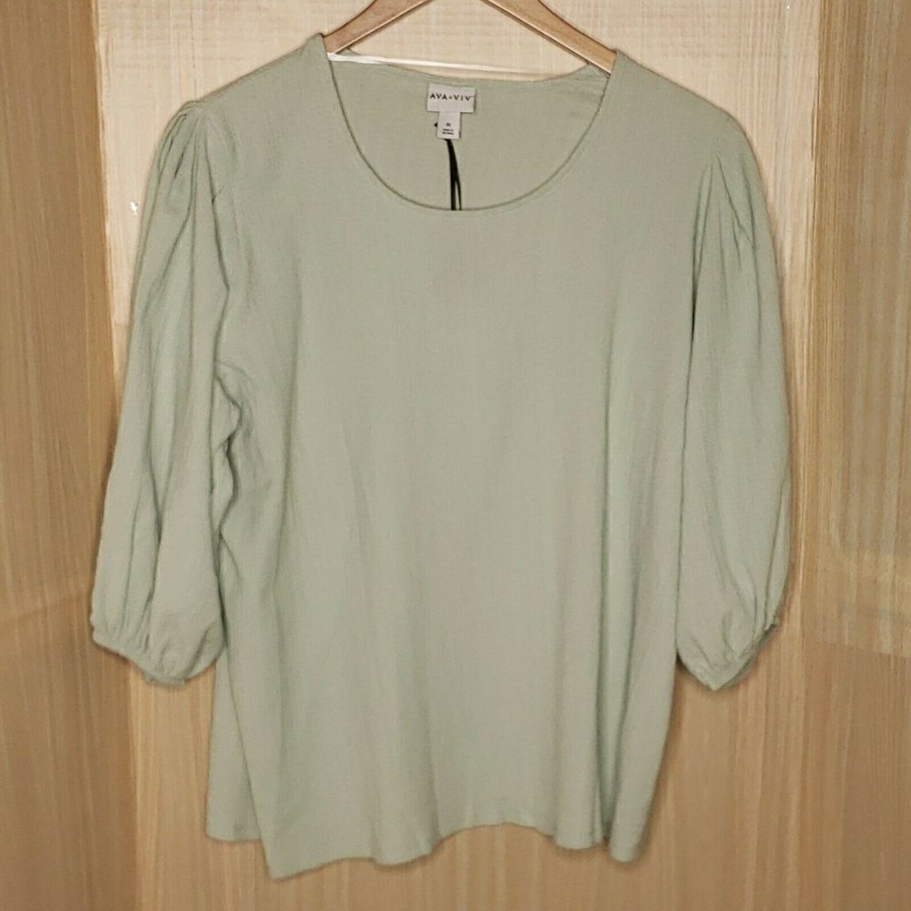 Ava & Viv Womens Plus New Mint Green Bubble Sleeve Textured Top 1X